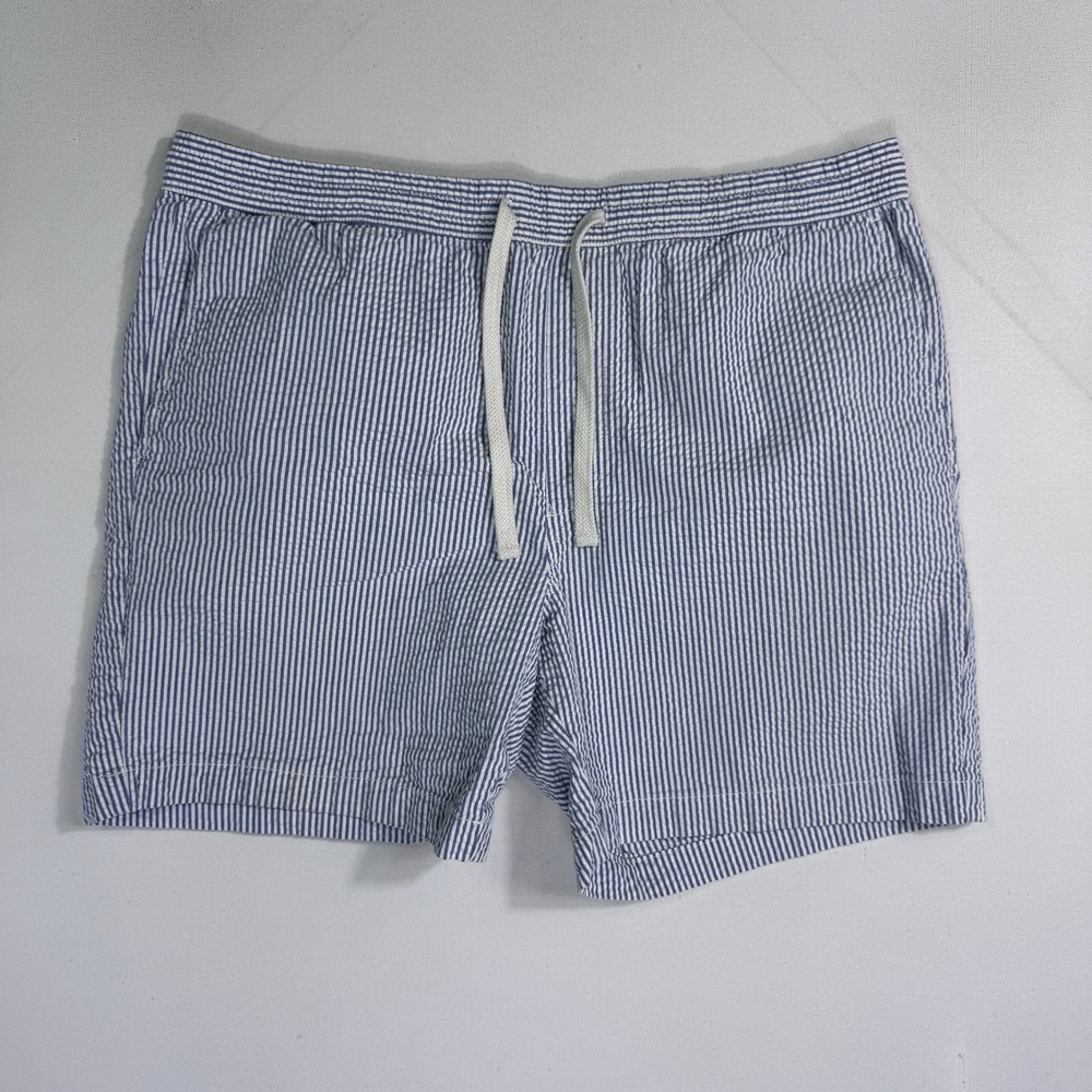 Goodfellow & Co Men Large Seersucker Shorts Blue White Stripe Drawstring Coastal